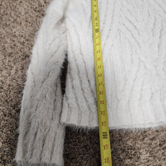 Anthropology Eyelash Cable-Knit Sweater Size XL Fuzzy Beige Wool Blend Cozy - Picture 10 of 11